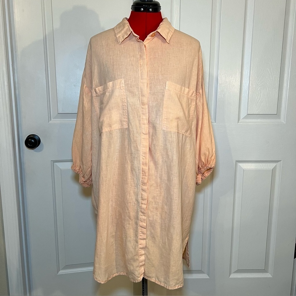 YFB Young Fabulous Broke Button Down Shirt Dress Peach / Light Orange Large